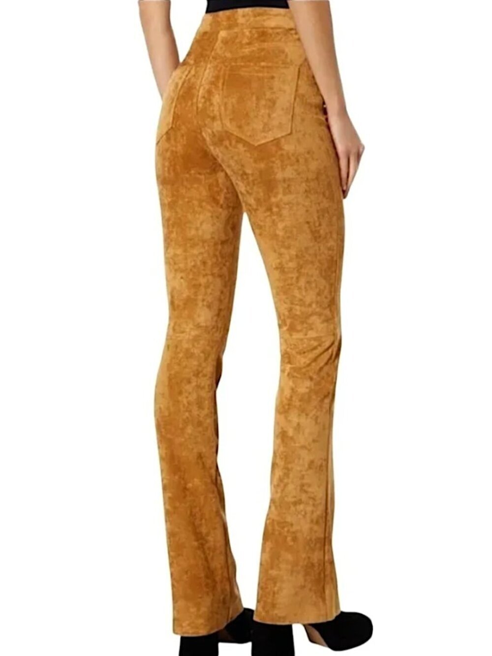 BLANK NYC Patch Pocket Mini Boot Pants Stretch Faux Suede Toasted Caramel Brown
